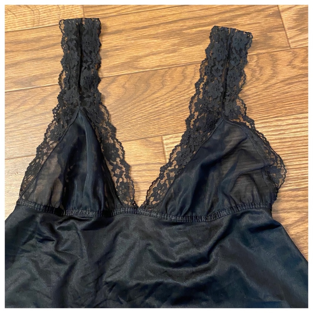 Vintage Ultra Mini Black Babydoll Slip Dress Mini Chemise, Lace Trimmed, Medium - Picture 6 of 9